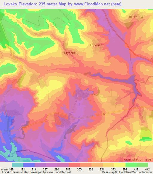 Lovsko,Bulgaria Elevation Map