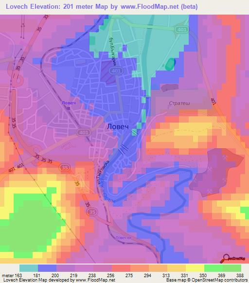 Lovech,Bulgaria Elevation Map