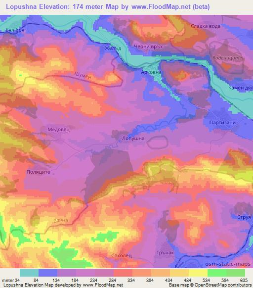 Lopushna,Bulgaria Elevation Map