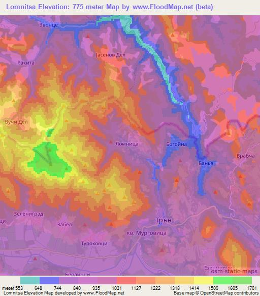 Lomnitsa,Bulgaria Elevation Map