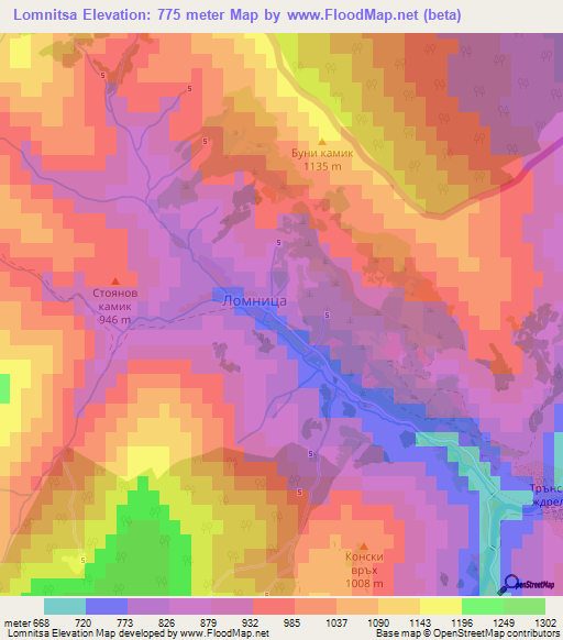 Lomnitsa,Bulgaria Elevation Map