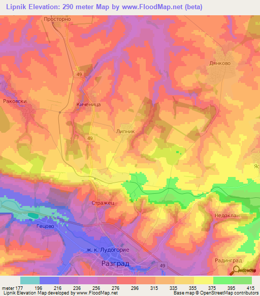 Lipnik,Bulgaria Elevation Map