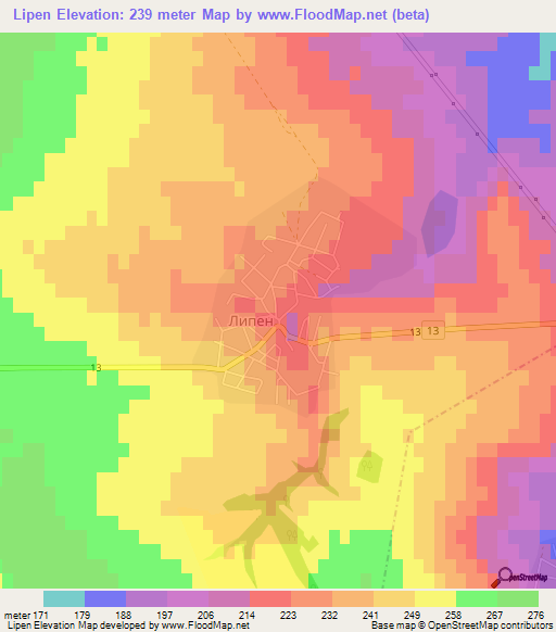 Lipen,Bulgaria Elevation Map
