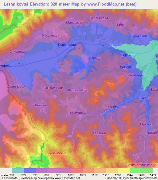 Leshnikovtsi,Bulgaria Elevation Map