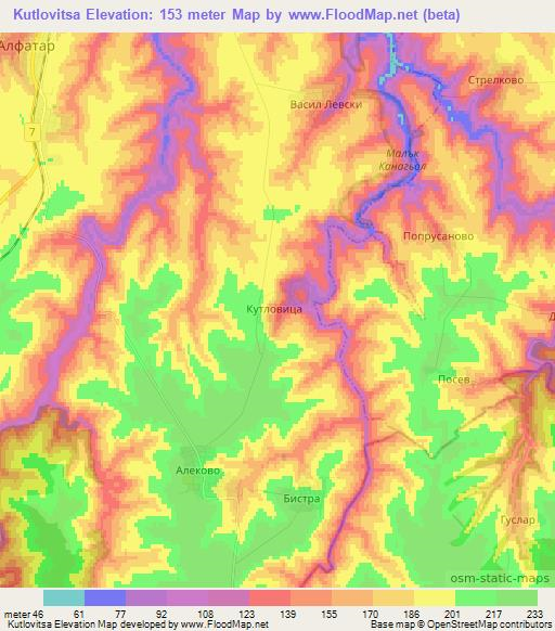 Kutlovitsa,Bulgaria Elevation Map