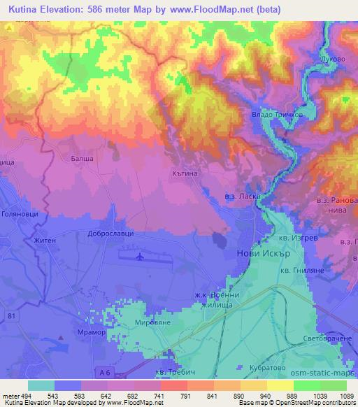 Kutina,Bulgaria Elevation Map