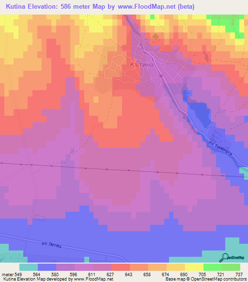 Kutina,Bulgaria Elevation Map