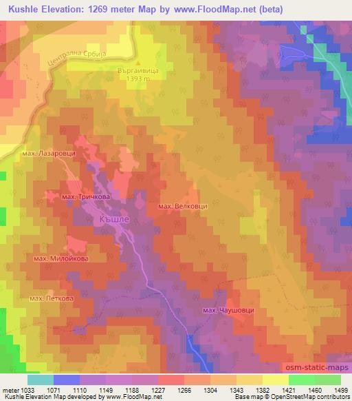 Kushle,Bulgaria Elevation Map