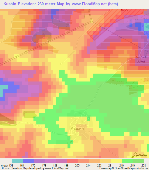 Kushin,Bulgaria Elevation Map