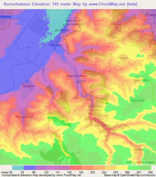 Kurtozhabene,Bulgaria Elevation Map
