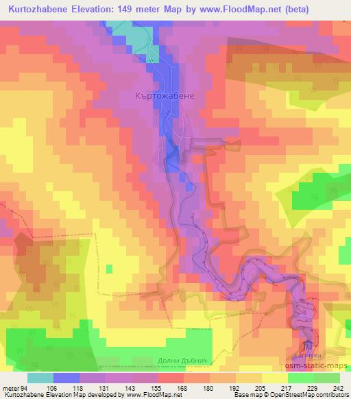 Kurtozhabene,Bulgaria Elevation Map