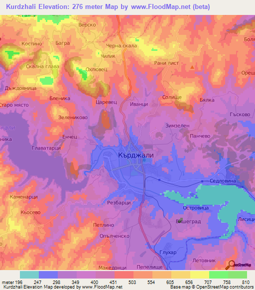 Kurdzhali,Bulgaria Elevation Map