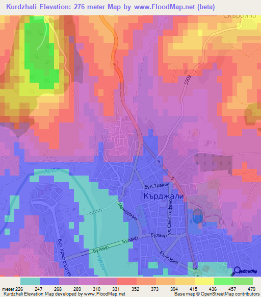 Kurdzhali,Bulgaria Elevation Map