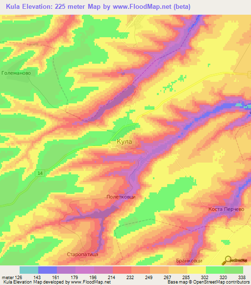 Kula,Bulgaria Elevation Map