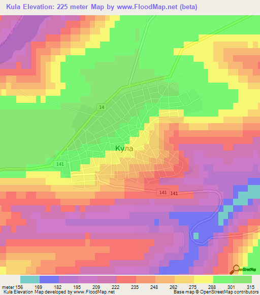 Kula,Bulgaria Elevation Map