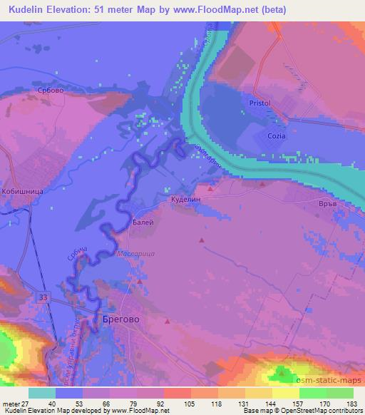 Kudelin,Bulgaria Elevation Map
