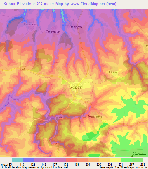 Kubrat,Bulgaria Elevation Map