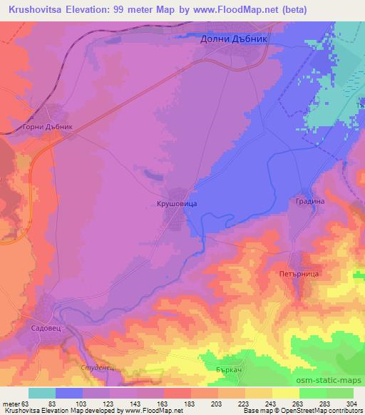 Krushovitsa,Bulgaria Elevation Map