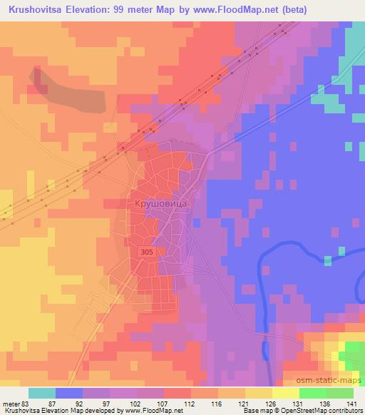 Krushovitsa,Bulgaria Elevation Map