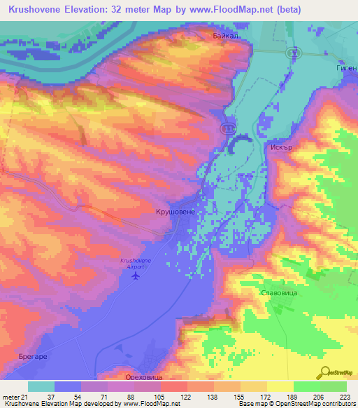 Krushovene,Bulgaria Elevation Map