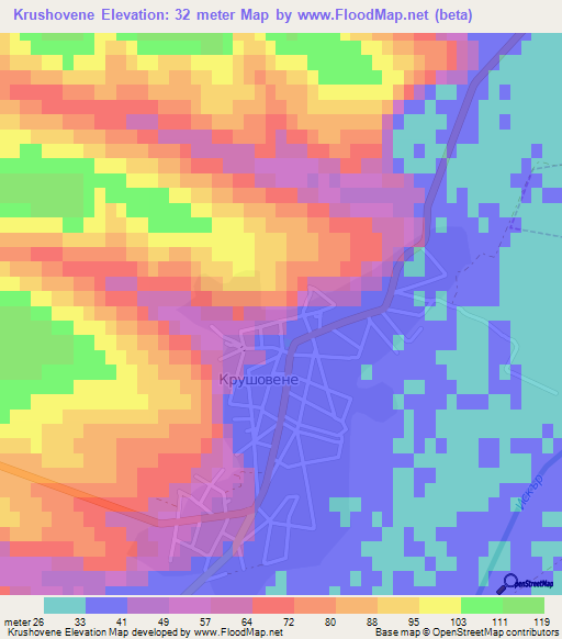 Krushovene,Bulgaria Elevation Map