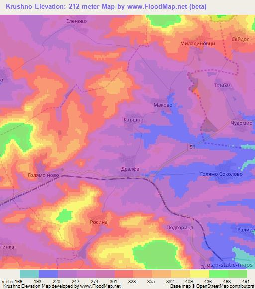 Krushno,Bulgaria Elevation Map