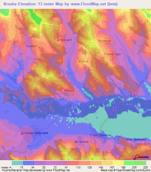Krusha,Bulgaria Elevation Map