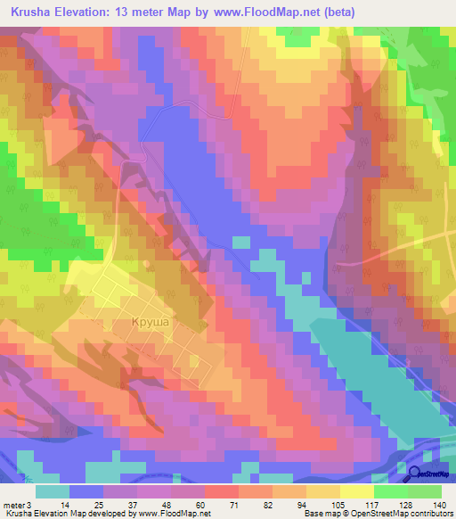 Krusha,Bulgaria Elevation Map