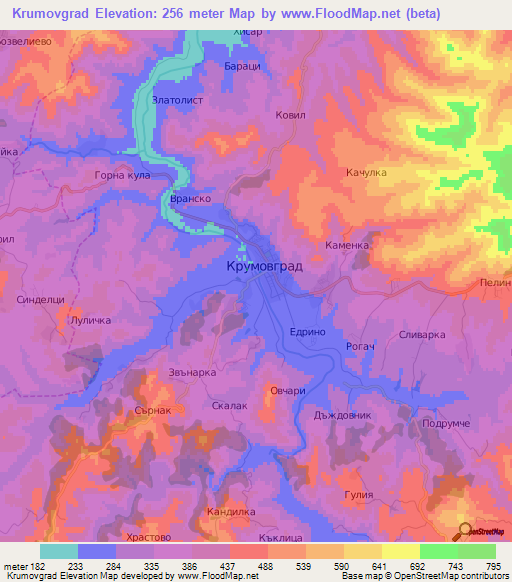 Krumovgrad,Bulgaria Elevation Map