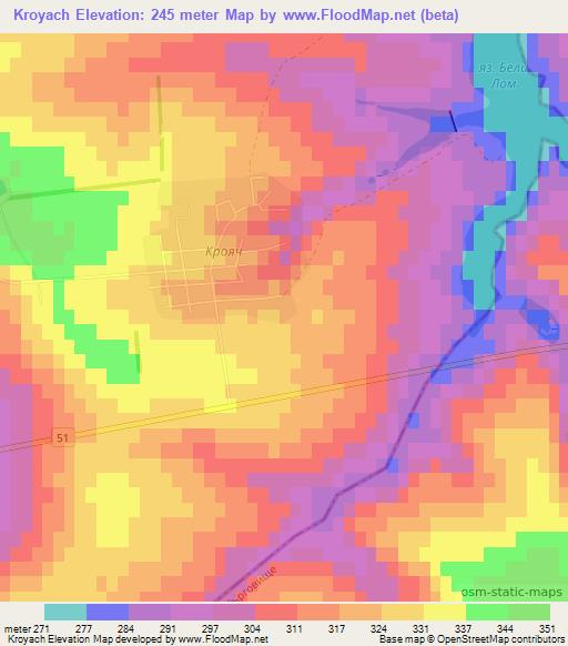 Kroyach,Bulgaria Elevation Map