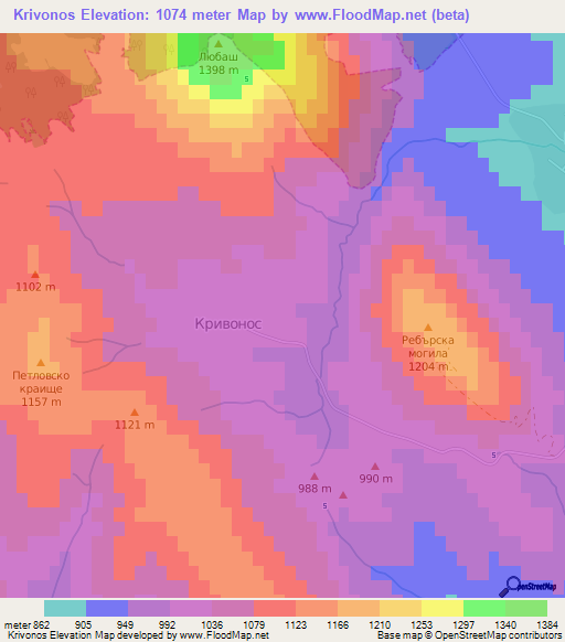 Krivonos,Bulgaria Elevation Map