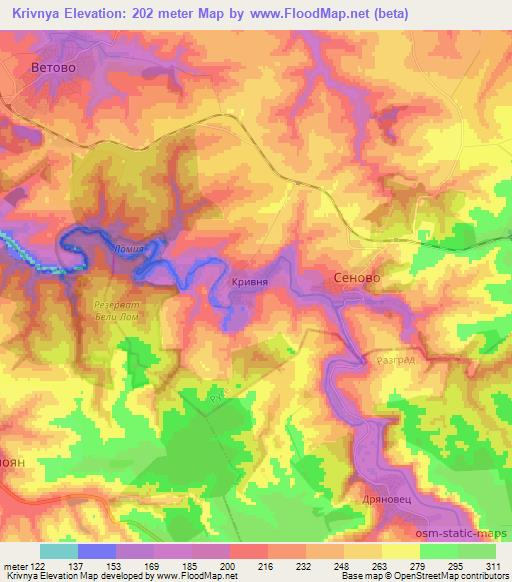 Krivnya,Bulgaria Elevation Map
