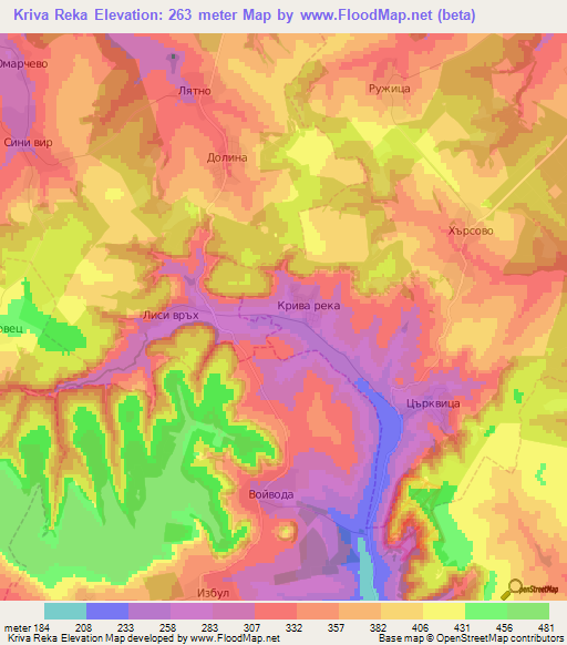 Kriva Reka,Bulgaria Elevation Map