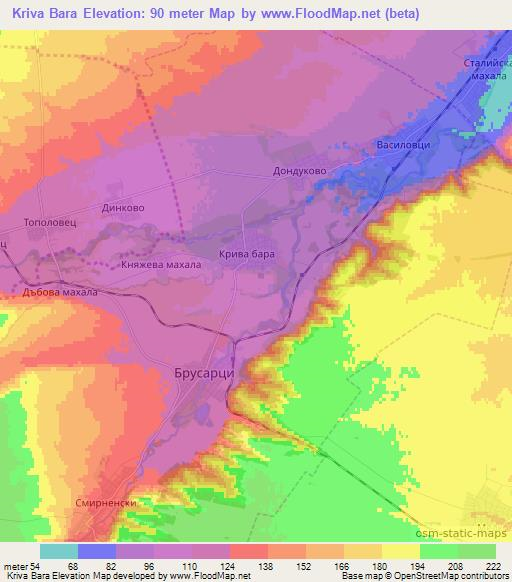 Kriva Bara,Bulgaria Elevation Map