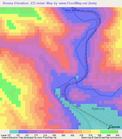 Kresna,Bulgaria Elevation Map