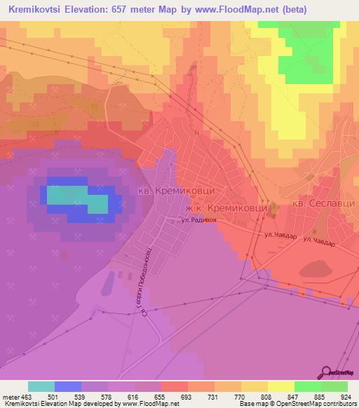 Kremikovtsi,Bulgaria Elevation Map