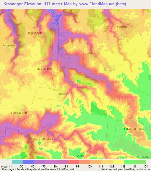 Krasnogor,Bulgaria Elevation Map