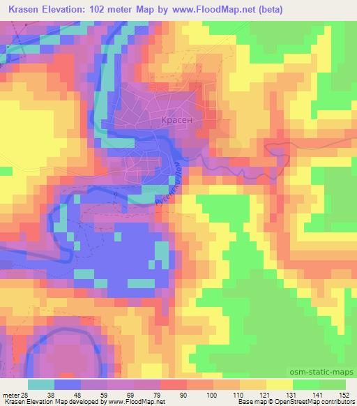 Krasen,Bulgaria Elevation Map