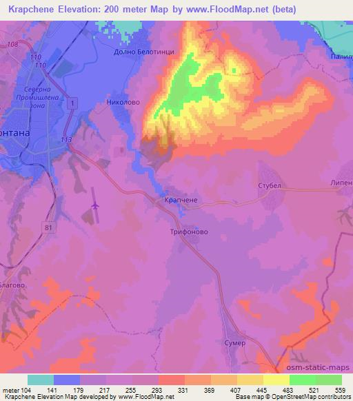 Krapchene,Bulgaria Elevation Map