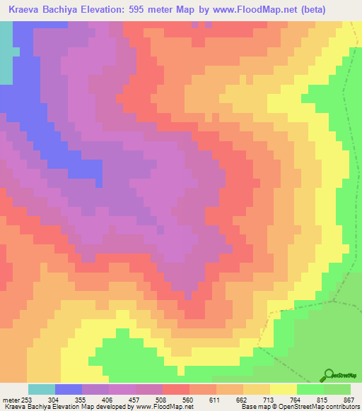Kraeva Bachiya,Bulgaria Elevation Map