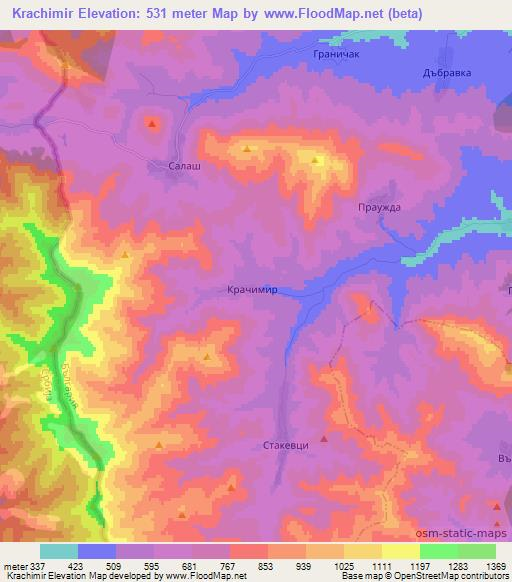 Krachimir,Bulgaria Elevation Map