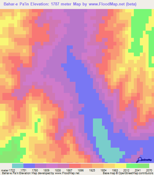 Bahar-e Pa'in,Iran Elevation Map