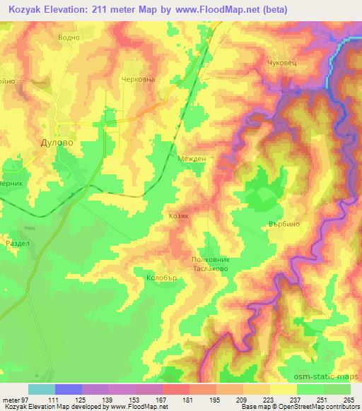 Kozyak,Bulgaria Elevation Map
