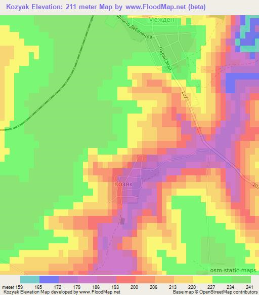 Kozyak,Bulgaria Elevation Map