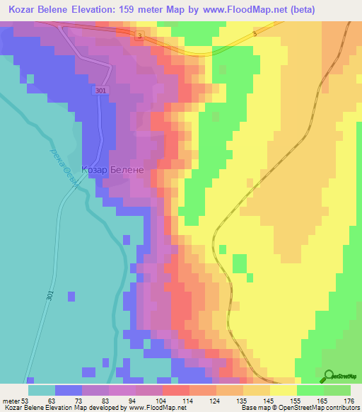 Kozar Belene,Bulgaria Elevation Map