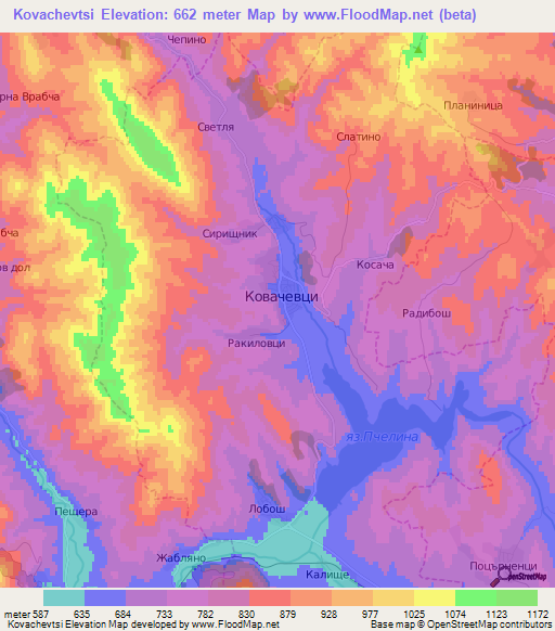 Kovachevtsi,Bulgaria Elevation Map