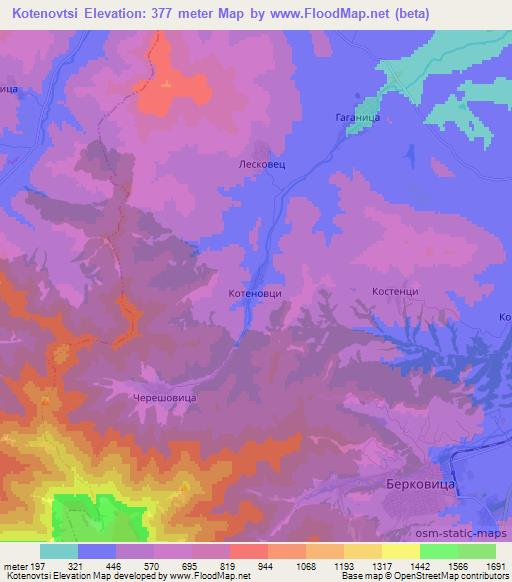 Kotenovtsi,Bulgaria Elevation Map