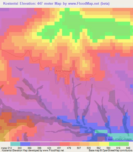 Kostentsi,Bulgaria Elevation Map