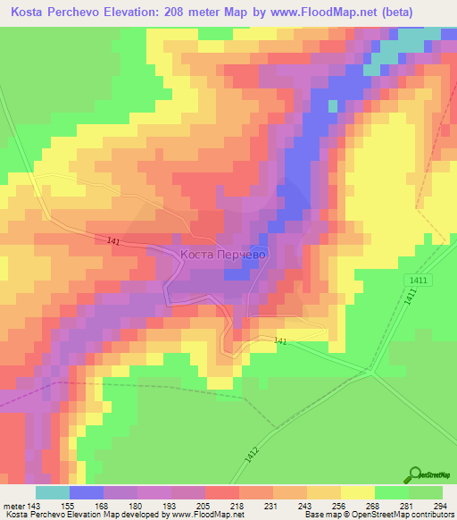 Kosta Perchevo,Bulgaria Elevation Map
