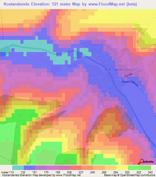 Kostandenets,Bulgaria Elevation Map